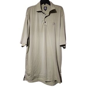 FootJoy FJ Men's Green Gray Striped Golf Performance Polo Large Ansley Golf Club
